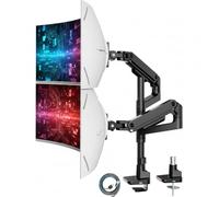 ARES WING Soporte vertical alto para monitor ultraancho doble con USB para pantalla de 17 a 49 pulgadas, soporta 44 libras, brazos de computadora para 2 pantallas con resorte de gas, soporte ajustable