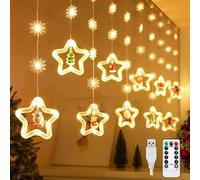 Arespark Luces Estrella de Cortina de Navidad, Guirnaldas Luces Decorativas 3M 120LED con Función Memoria y Control Remoto, Luces de Navidad de Ventana 8 Modos 40 Copos de Nieve para Fiesta Navidad