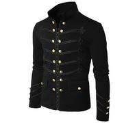 ARESU Chaqueta de Desfile Militar gótica Steampunk Vintage para Hombre Túnica Ajustada Rock Abrigo Militar Negro Chaqueta de Manga Larga para Hombre de Talla Grande-Negro-XL
