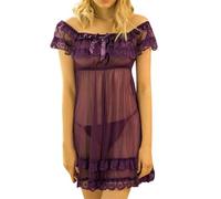 ARESU Lencería Sexy Camisón para El Hogar Mujer Manga Corta Encaje Satén Vintage Verano Camisón Pijamas Ropa De Dormir Ropa De Dormir Lencería-Púrpura-XXXXXL