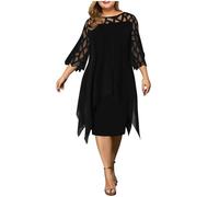 ARESU Nuevo Vestido de Verano y otoño para Mujer, Vestidos Informales Elegantes con Agujeros de Malla, Vestido de Fiesta de retales para Mujer, Vestidos para Discoteca de Boda, negro-5XL
