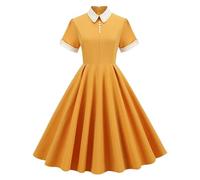 ARESU Vestidos Vintage con Estampado de Lunares para Mujer, Bata de Verano de los años 50 y 60, Elegante Vestido de Fiesta Rockabilly con Vuelo, Vestidos Midi para Mujer-Amarillo-S