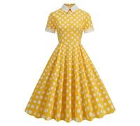 ARESU Vestidos Vintage con Estampado de Lunares para Mujer, Bata de Verano de los años 50 y 60, Elegante Vestido de Fiesta Rockabilly con Estilo Swing, Vestidos Midi para Mujer-A-XXL
