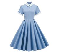ARESU Vestidos Vintage con Estampado De Lunares para Mujer Túnica De Verano Años 50 Y 60 Elegante Swing Rockabilly Party Vestido De Una Línea Vestidos Midi para Mujer-Azul-XXL