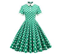 ARESU Vestidos Vintage con Estampado De Lunares para Mujer Túnica De Verano Años 50 Y 60 Elegante Swing Rockabilly Party Vestido De Una Línea Vestidos Midi para Mujer-B-XXL