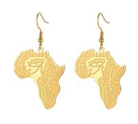 arete de ojo de horus para mujer, arete de mapa de África, continente patria africana, esquema antiguo egipcio, Ankh, cruz religiosa, joyería étnica, regalo, Medio, Acero inoxidable, Sin piedra