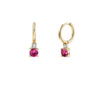 Aretes Colgantes con Cristal Rosa y Circonita, Chapado en Oro, 4x17 mm