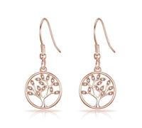 Aretes colgantes de árbol de la vida chapados en oro rosa creados con cristales de Zircondia®