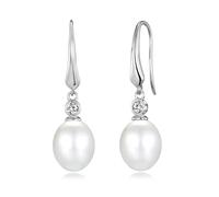 Aretes colgantes de perlas blancas de plata esterlina creados con cristales Zircondia®