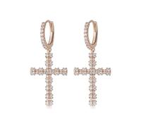 Aretes cruzados de encanto de oro de 14k con moissanite, elegante diseño de Dangle & Drop, hermoso regalo para ella