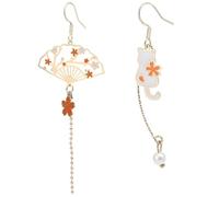Aretes de Abanico Sakura Rosa Esmaltados Encantadores con Gato Colgantes para Mujeres Dijes Declaración Joyería Floral de Primavera Regalos (Blanco)