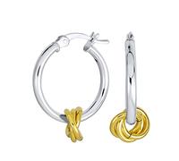 Aretes de Aro con Nudo de Amor de Dos Tonos, Tubo Redondo Delgado y Encanto Lateral Retorcido para Mujeres y Adolescentes, Chapado en Oro .925 Plata de Ley, Diámetro de 1 Pulgada