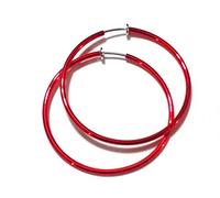 Aretes de aro de color rojo con clip, sencillos y finos, de 1.5 pulgadas