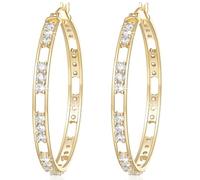 Aretes de aro de oro de 14 quilates con diamantes para mujer, aretes de oro brillante de 14 quilates para mujer, aretes de aro de circonita cúbica, 42 mm x 4 mm, 42mm*4mm, Oro K, Circonia cúbica