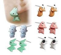 Aretes de broche arcilla aleación hechos a mano conjunto dinosaurio y tiburón dibujos animados animales bonitos en 3D regalo ideal para niñas mujeres fiestas vacaciones