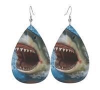 Aretes De Cuero Con Forma De Lágrima Tiburón Feroz 2Pcs | textura de lujo ligera Pendientes de cuero en forma de lágrima textura ligera de lujo Para decoración de ropa