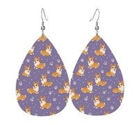 Aretes De Cuero Lindo Perro Corgi Y Pata Pendiente De Piel Cómodo Lágrima Aretes Para Niñas Aniversario Mujer