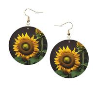 Aretes de cuero modernos con diseño de girasoles en las malas hierbas para mujer, 1 par de aretes de piercing estampados ligeros, regalos de joyería para mujeres y niñas