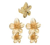 Aretes de declaración de oro grandes y anillo de flores de oro