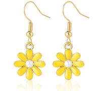 Aretes de Flor Margarita para Mujeres, Lindos Pequeños Aretes Colgantes Margarita Tono Dorado Minimalistas Joyería Vintage Flor Regalo (Amarillo)