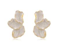 Aretes de Pétalos Florales Esmaltados Lindos Colgantes para Mujeres Joyería Elegante Declaración Dijes Regalos de Primavera Verano (Blanco)