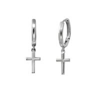 Aretes de Plata con Cruz Colgante, Diseño Pequeño, 7x10 mm y 2x14 mm