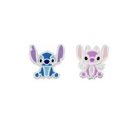 Aretes de plata fina de Disney Lilo y Stitch con sellos de esmalte azul y rosa