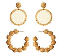 Aretes de ratán hechos a mano de rafia para mujer, aretes de aro de paja de verano, bohemios, colgantes geométricos, accesorio de playa, Ratán Ratán rafia, Sin gemas.
