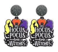 Aretes divertidos de Halloween para hermanas de bruja, aretes Hocus Pocus, accesorios de disfraz de bruja para mujeres y niñas, Acrílico Acero inoxidable, No es una piedra preciosa