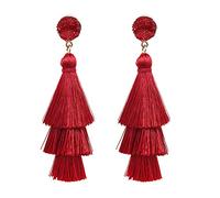 Aretes largos con borlas bohemios colgantes de tela seda multicapa para mujeres Joyería declaración boda boho