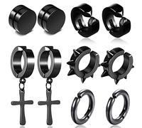 Aretes Magnéticos, 5 Pares, XiXiRan Pendientes Hombre Acero Inoxidable Aro, Pendiente de Aro de Cruz No Perforant, Pendientes Hombre Cruz, Juego de Aretes Unisex, Punk-Retro, No Piercing (5 pares)