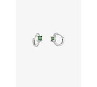 Aretes Pequeños con Piedra Verde Esmeralda, 4x11 mm, Plata