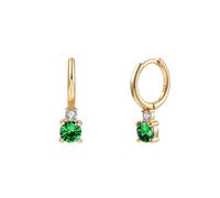 Aretes Pequeños con Piedra Verde Esmeralda y Cristal, Chapado en Oro, 4x17mm