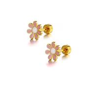 Aretes pequeños de 18 g con flor de margarita linda para cartílago para mujeres y niñas, chapados en oro de 14 quilates de acero inoxidable esmaltado, delicados con rosca en la parte posterior, para