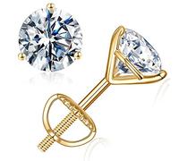 Aretes redondos de moissanita de Martini para mujer, 0.2-4 quilates, color D, claridad VVS1, aretes de diamante creado en laboratorio, oro blanco de 14 quilates, aretes clásicos de moissanita de 3