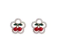Aretes Stud Cereza Esmalte Baño Oro Delicados Mujer Perlas Lindos Verano Primavera Joyería Accesorios Regalos Declaración YIQPKUM (Rojo)