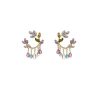 Aretes Stud Corona Olivo Flores Baño Oro Elegantes Mujer Amigas Cristales Delicados Accesorios Joyería Regalos Declaración YIQPKUM (Multicolor)