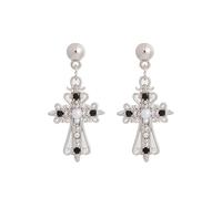 Aretes Stud Cruz Gótico Aleación Zinc Vintage Mujer Joyería Declaración Regalos Elegantes Religiosos Encantos Postes Plata Esterlina 925 YIQPKUM (Negro)