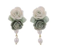 Aretes Stud Flores Cerámica Elegantes Mujer Mamá Amigas Romántica Joyería Accesorios San Valentín Cumpleaños Regalos Declaración YIQPKUM (Verde)