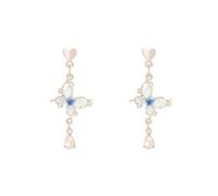 Aretes Stud Mariposa Aleación Zinc Lindos Cristal Azul Lágrima Mamá Esposa Amigas Romántica Joyería Regalos Declaración Accesorios YIQPKUM (Plateado)