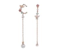 Aretes Stud Mariposa Asimétricos Elegantes Mujer Delicados Circonita Cúbica Joyería Luna Flores Accesorios Regalos Declaración YIQPKUM (Chapado en oro rosa)