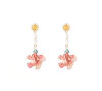 Aretes Stud Pétalos Flores Esmalte Baño Oro 14K Delicados Mujer Mamá Perlas Elegantes Joyería Regalos Declaración Postes Plata Esterlina 925 YIQPKUM (Rosa)