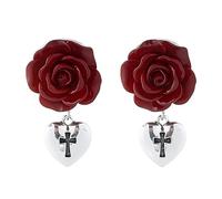 Aretes Stud Vintage Rosa Rojo Cruz Corazón Colgantes Joyería Declaración Encantos Mujer Religiosos Lindos Accesorios Regalos YIQPKUM (Rojo)