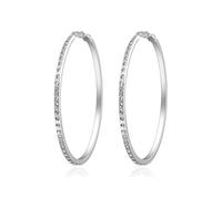 Aretes tipo argolla de 50 mm enchapados en plata creados con cristales Zircondia®