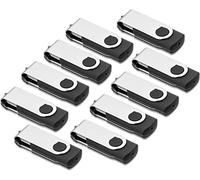 AreTop - Memoria USB de 32 GB, 10 unidades, unidad flash USB de 32 GB, diseño giratorio, con indicador LED para computadora/tableta/portátil/coche/TV (10 negras con cordón)
