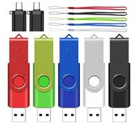 AreTop - Unidad flash USB de 64 GB con adaptador tipo C, paquete de 5 unidades USB 2.0 para uso doméstico y de oficina (paquete de 5 unidades de 64 GB, colores mezclados)