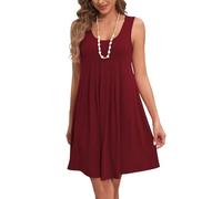 Arevill Vestido de verano para mujer, estilo bohemio, sin mangas, cuello redondo, flores, informal, para la playa, vestido informal, granate, XXL
