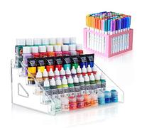 ARFETIGO Organizador de pintura acrílica de 6 capas y soporte para pinceles de pintura, diseño a presión, fácil montaje, estante protector de pintura para manualidades acrílicas, pasatiempos(rosa)