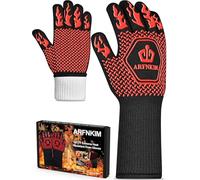 ARFNKIM Guantes para barbacoa, resistentes al calor hasta 800 °C, antideslizantes, guantes de horno y cocina, (rojo)