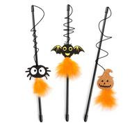 ARFUKA 3 piezas de juguete interactivo para gatos, juguete de plumas con colgante de pluma, campana y elementos de Halloween